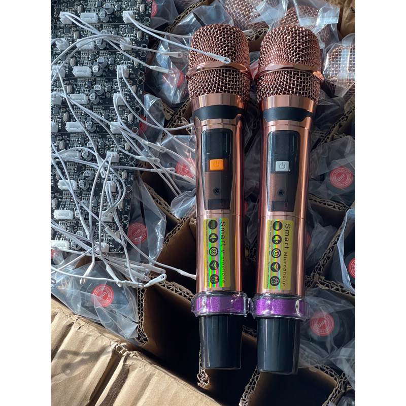 Mic hát karaoke không dây dùng cho loa kéo sóng UHF chống hú thân nhôm