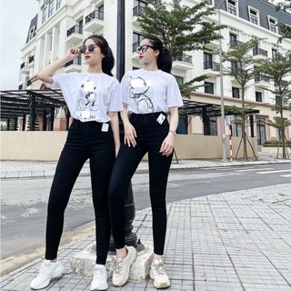 Quần jean bigsize skinny jean màu đen tuyền co dãn mạnh lưng cao đủ size