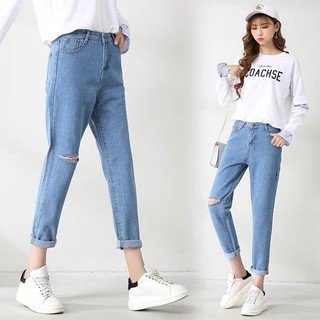Quần Baggy jean nữ Rách 1 Gối đủ size 40kg đến 90kg
