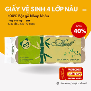 Giấy vệ sinh gấu trúc Silkwell 10 cuộn 3 lớp có lõi, không chất tẩy trắng, an toàn hàng chính hãng