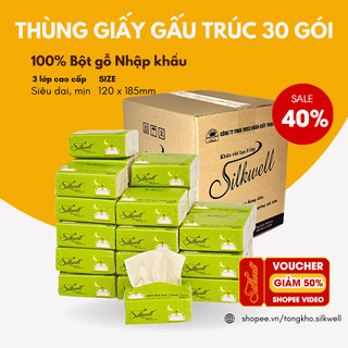 Giấy ăn gấu trúc Thùng 30 gói Silkwell siêu dai, hàng siêu thị cao cấp