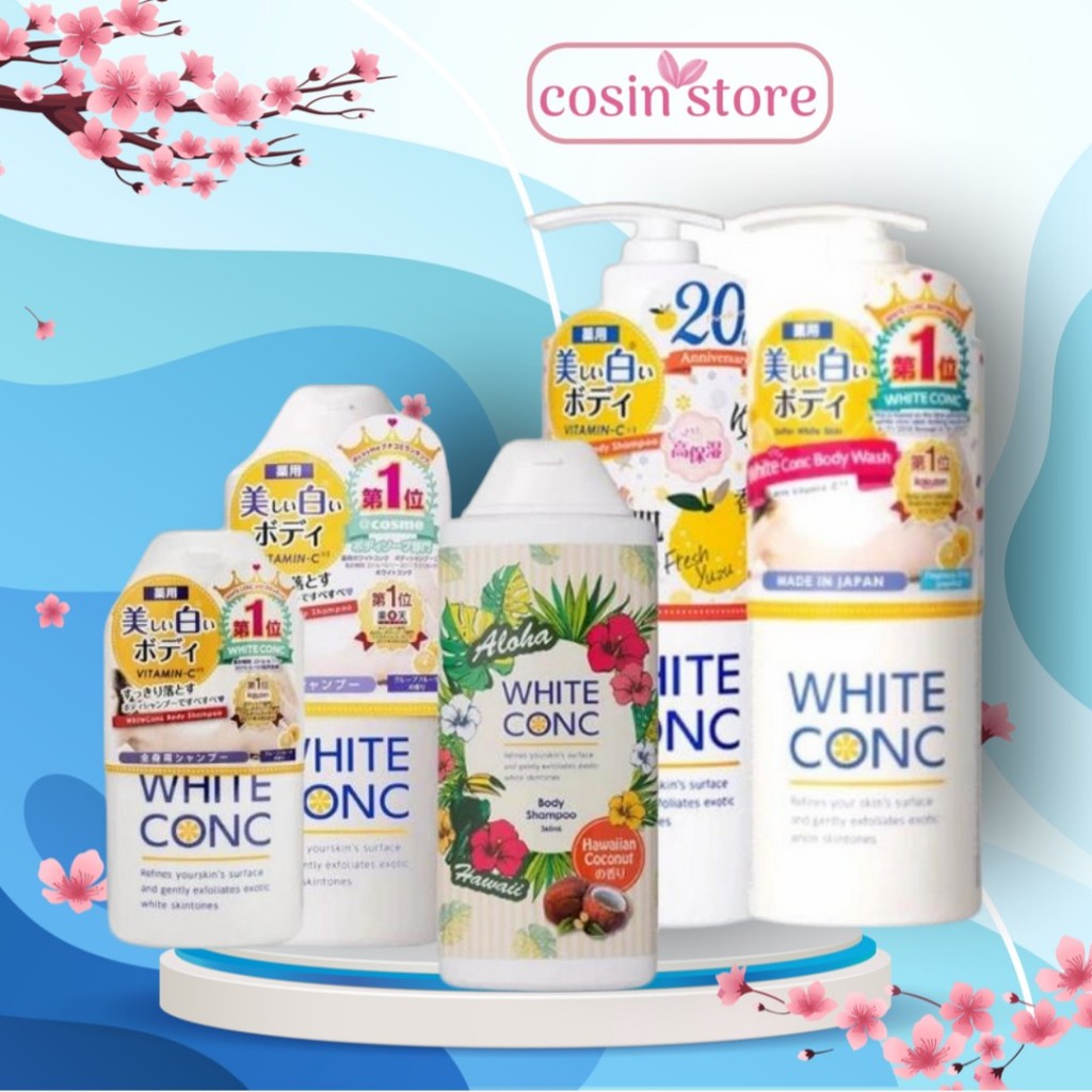 Sữa Tắm Trắng Da White Conc Body Nhật Bản 600ml 360ml 150ml WhiteConc Body Shampoo vitamin C