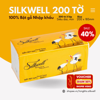 Giấy ăn rút lụa 200 tờ 3 lớp cao cấp Silkwell sếu đầu đỏ