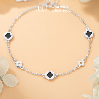 Lắc tay cỏ 4 lá đen may mắn  (chính hãng) thiết kế dành cho Nữ, 100% bằng Bạc Ý cao cấp| LT969 JULI
