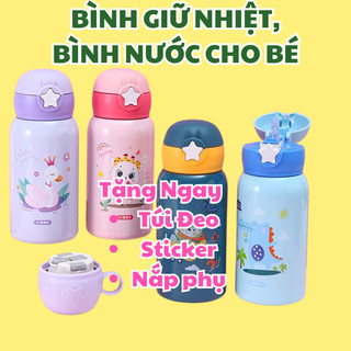 Bình nước giữ nhiệt cho bé, bình nước cho bé có ống hút dung tích 500ml