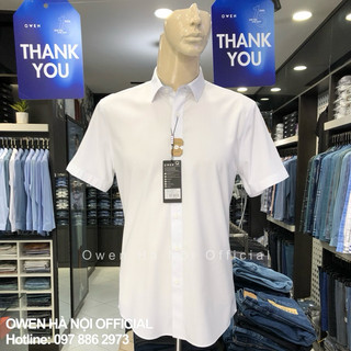 Áo sơ mi owen màu trắng họa tiết chìm slim fit vải sợi tre AS230047N