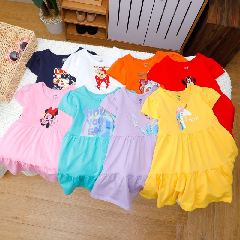 Váy cotton bé gái 13-32kg, đầm bé gái chất thun cotton xuất dư co giãn 4 chiều mềm mịn.