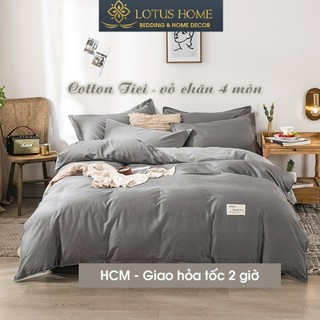 Bộ chăn ga gối Cotton Tici trơn màu phong cách hàn quốc vintage, ga bọc nệm may bo chun nhiều kích thước M2 M4 M6 M8