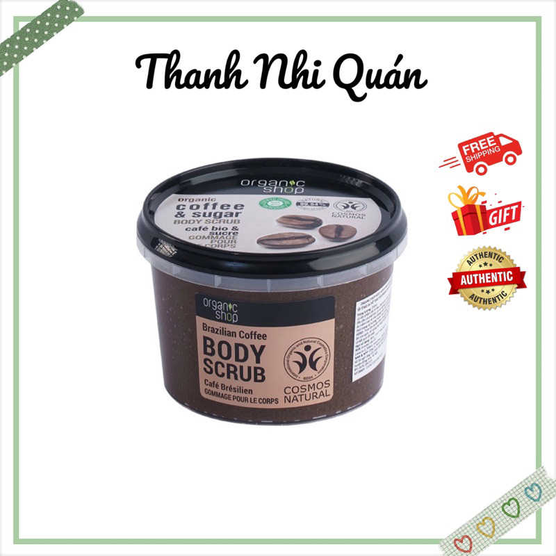 Tẩy Tế Bào Chết Body Organic Shop - Coffee &amp; Sugar Body Scrub Dưỡng Da Ẩm Mịn 250ml