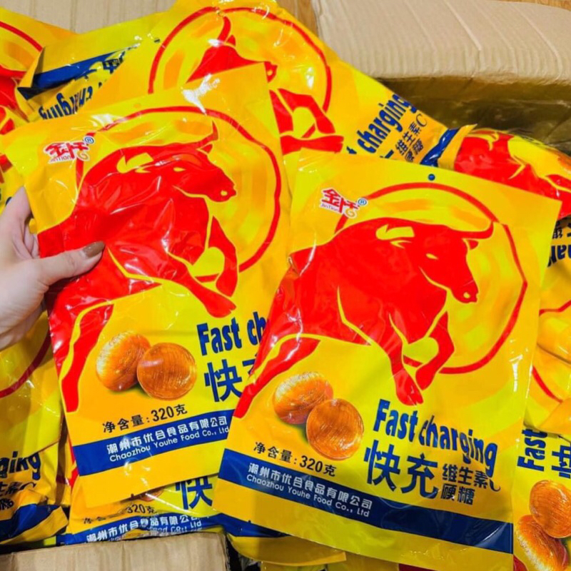 Kẹo ngậm tăng lực vị bò húc, kẹo bò húc gói 320gr