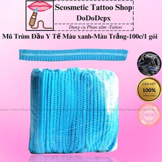 Mũ trùm đầu y tế màu xanh,nón trùm đầu dùng Spa-Phun Xăm (100 cái)/1 gói