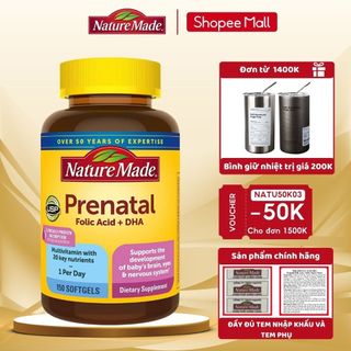 Vitamin tổng hợp bầu Nature Made Prenatal Folic Acid + DHA 150 viên bổ sung vitamin, khoáng chất và DHA cho mẹ và bé