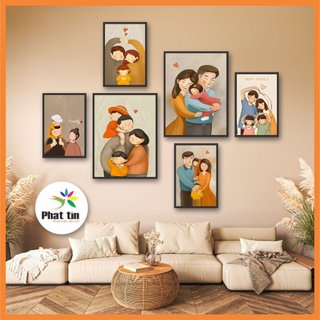 Bộ 6 tranh dán tường, tranh gia đình trang trí tường phòng khách, decor phòng ngủ, chất liệu formex dày 5mm, có sẵn keo