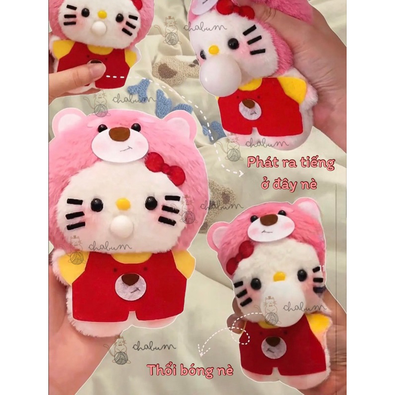 Bộ tự làm gấu nhồi bông Hello Kitty thổi bong bóng dễ thương làm móc khoá,quà tặng bạn bè,người yêu