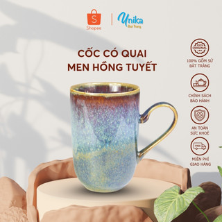 Cốc có quai men hồng tuyết - gốm sứ cao cấp Bát Tràng C10*7.5cm