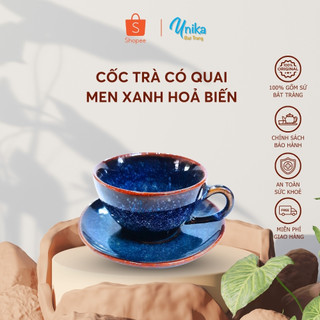 Cốc uống nước trà có quai xanh hoả biến 7x4cm - Tách uống nước chè xanh hoa biến - Ly uốc nước trà
