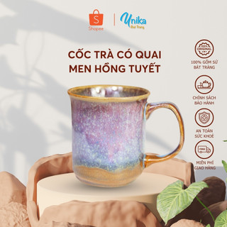 Cốc Uống Trà Có Quai Men Hồng Tuyết 8.5cm x 9cm - Ly Uống Trà Men Hồng Tuyết - Cốc Sứ Cao Cấp Bát Tràng