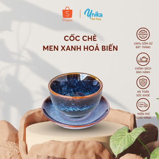 Cốc Uống Nước Chè Men Xanh Hoả Biến 7x4cm - Chén Uống Nước Chè - Chén Trà - Chén Chè - Gốm Sứ Bát Tràng