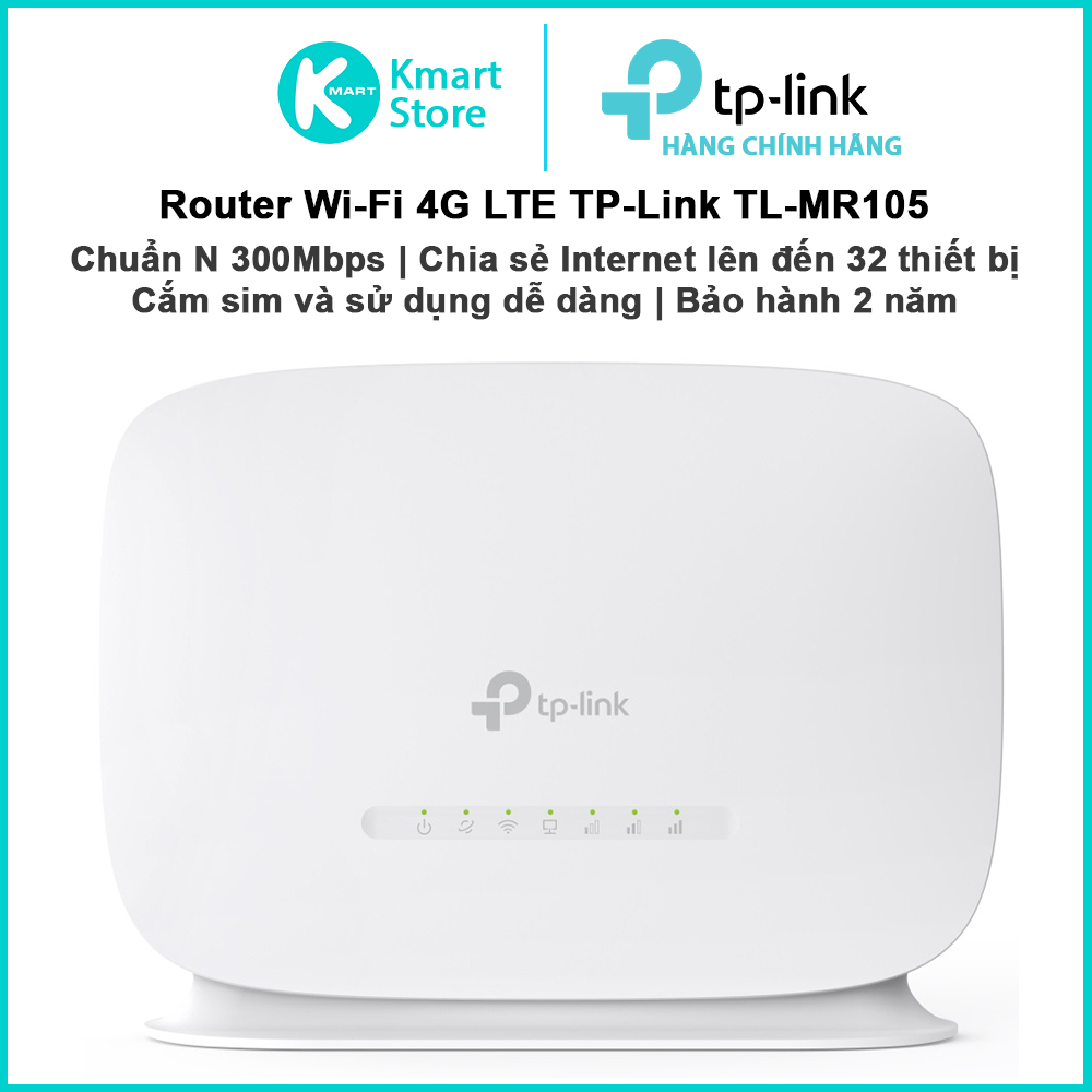 Router WIFI 4G LTE TP-Link TL-MR105 | Chuẩn N 300Mbps | Cắm sim và sử dụng | Chia sẻ lên tới 32 thiế