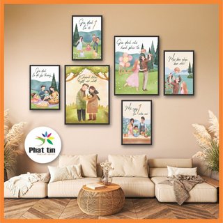 Set 6 tranh gia đình, tranh decor dán tường phòng khách, phòng ngủ xinh, formex dày 5mm, có sẵn keo, treo tường, canvas