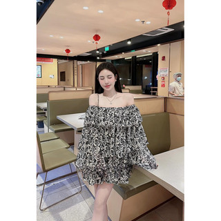Váy Trễ Vai Hoa Đen Tiểu Thư L1