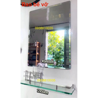 Bộ gương soi treo tường và kệ kiếng để ly bàn chải Inox 304 kèm ly