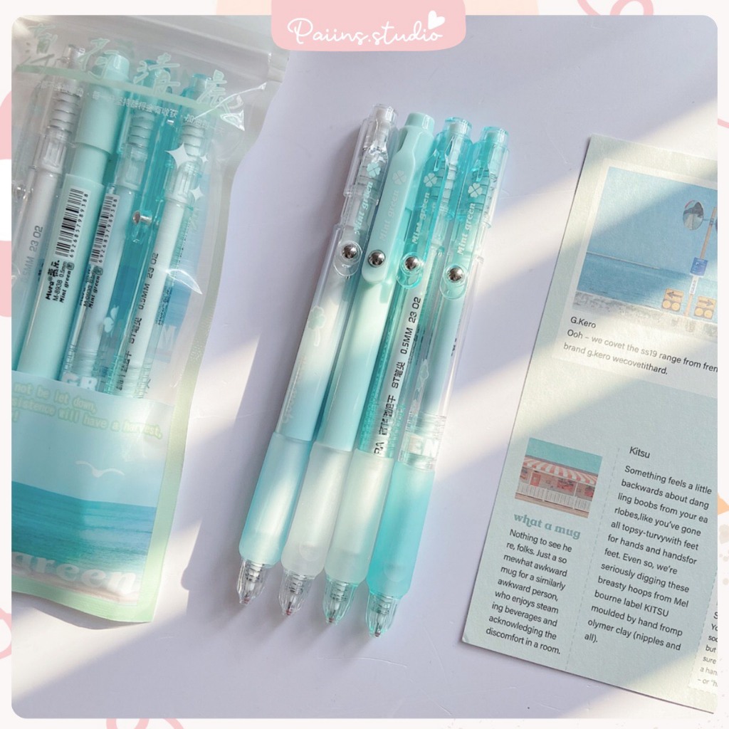 Bút gel bấm Mura Mint Green mực đen ngòi 0.5mm
