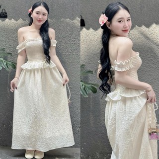 ĐẦM MAXI BẸT VAI NHÚN THUN