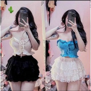 chân váy ren tầng cạp chun
