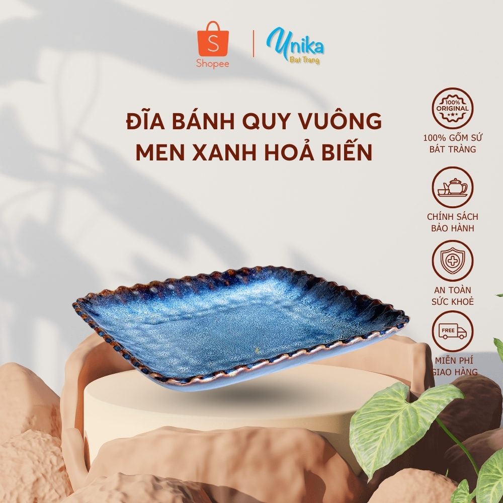Đĩa bánh quy vuông gấm vàng 2 sizes  - Đĩa Răng Cửa Vuông gấm - Đĩa Vuông hình bánh quy - Đĩa Vuông 
