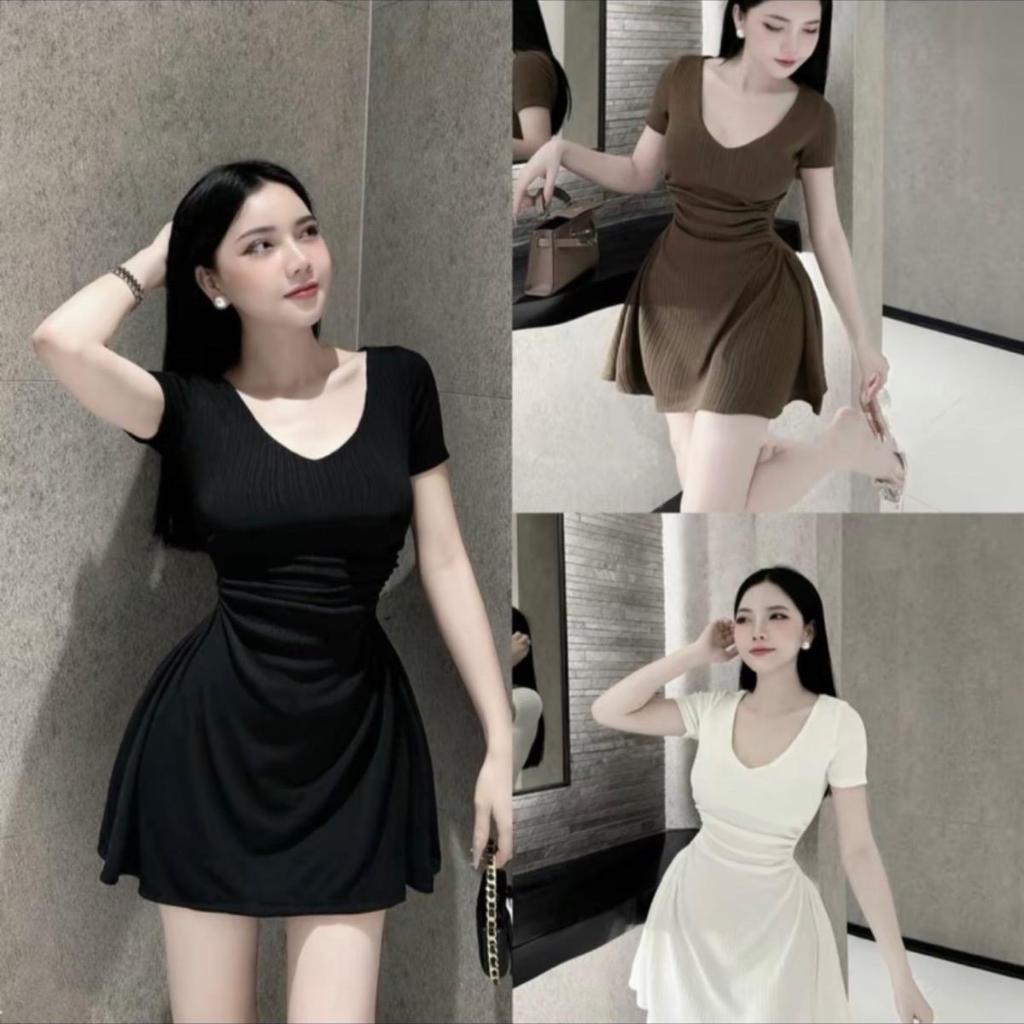 D52 Váy nhúng eo dáng xoè cổ tim