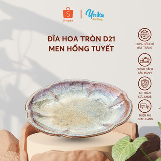 Đĩa Hoa Tròn S2 Men Hồng tuyết D21 - Gốm sứ cao cấp Bát Tràng