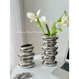 Bình/ Lọ Cắm Hoa Gốm Sứ Mạ Bạc Phong Cách Bắc Âu Nghệ Thuật Trang Trí Decor Nhà Cửa