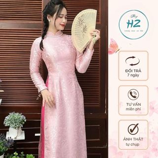 Áo dài truyền thống lụa gấm hoa hồng ,áo dài gấm may sẵn cao cấp