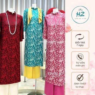 Áo dài gấm hoạ tiết in hoa ,Áo dài dáng xuông chất liệu gấm Thanh Đạm cao cấp