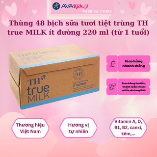 Thùng 48 bịch sữa tươi tiệt trùng TH true MILK ít đường 220 ml (từ 1 tuổi)