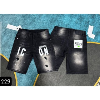 Quần short jean nam 2 đáy loang màu phối họa tiết, quần đùi jean chất vải demi co dãn tốt