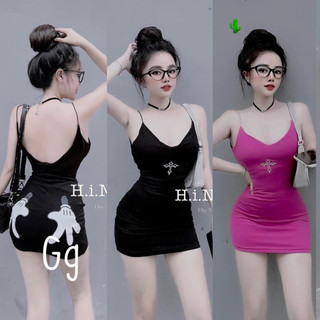 ĐẦM BODY HAI DÂY CỔ V IN BÀN TAY DÁNG NGẮN SEXY