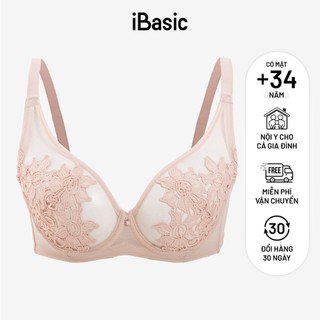 Áo ngực có gọng không mút ren lưới thêu hoa cup 3/4 T-shirt iBasic BRAW166