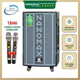 Loa kéo karaoke công suất lớn | bluetooth nanomax sk-12x3 bass 30cm| tặng kèm 2 mic