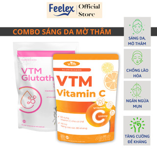 Combo viên uống VTM Glutathione, Vitamin C hỗ trợ làm trắng da, mờ thâm tăng cường sức đề kháng