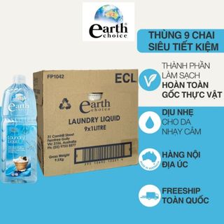 Thùng 9 Chai Nước Giặt đồ lót, đồ em bé EARTH CHOICE Úc an toàn cho da nhạy cảm, hương Cúc la mã, dừa 1 lít