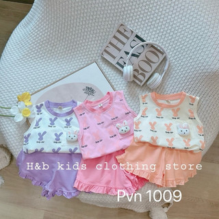 NT188 Bộ cotton sát nách, bộ ba lỗ hoạ tiết thỏ xinh xắn cho bé gái