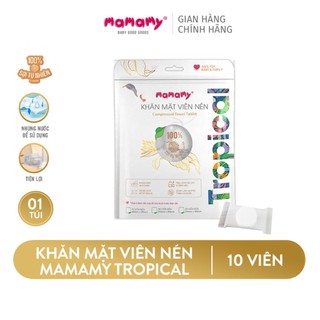 Khăn mặt viên nén Mamamy Tropical bỏ túi tiện lợi chất liệu 100% sợi tự nhiên và rayon- loại 10 viên kích thước 300x600