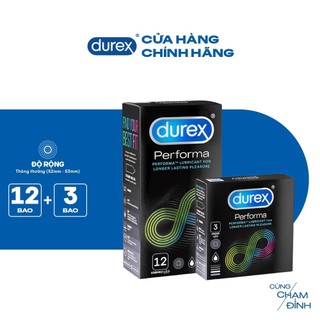 Bao cao su Durex Performa kéo dài thời gian, size 52mm, hộp 12 bao và hộp 3 bao