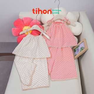 Bộ quần áo hè hai dây cho bé gái TIHON chất liệu đũi siê nhẹ thoáng mát SET0750660