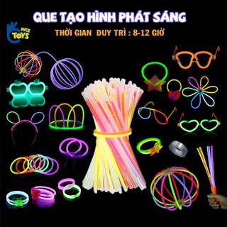 Combo hộp 50, 100 que phát sáng kèm nút gắn làm vòng tay glow stick, vòng tay dạ quang nhiều màu sắc cho bé khám phá