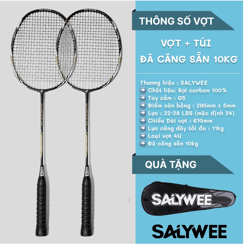 Vợt cầu lông full carbon SALYWEE HZ 4UG4 cao cấp siêu nhẹ lực căng 22-28lbs Hàng Chính Hãng