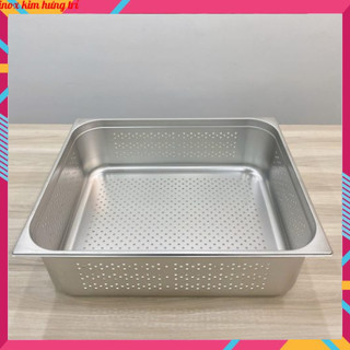 Khay g/n inox 1/2 đục lỗ nhỏ, lớn đựng thực phẩm, đựng thạch topping, thức ăn, gà chiên