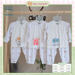 Bộ dài tay cho bé quần áo cúc chéo Unchi vải loang in chìm